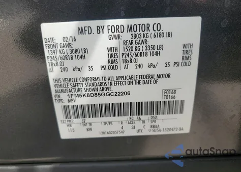 2016 Ford Explorer Xlt z USA, uszkodzony, nr VIN 1FM5K8D85GGC22206